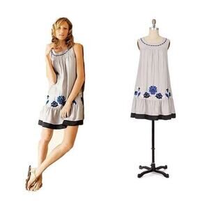 Anthropologie Floreat salt on sea shirt dress Gray Ruffle Embroider Silk medium